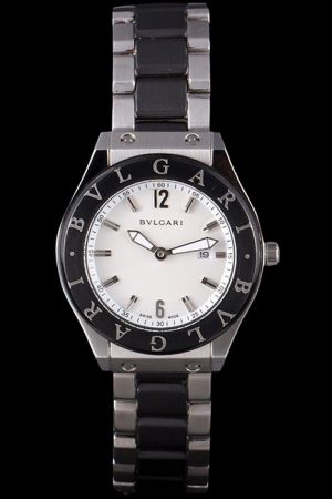 Bvlgari Italian Timepiece White Dial Black Bezel Two Tone Bracelet Japanese Quartz Watch In UK BV085
