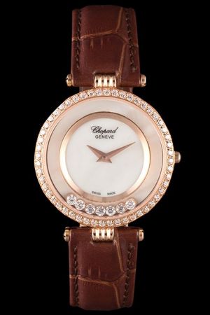Chopard Happy Diamonds 209426-5001 Rose Gold Case Brown Leather Strap Watch Copy CP005
