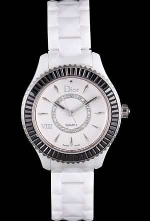 Dior VIII Baguette CD1235FDC001 Black Diamonds Bezel White Ceramic Bracelet Watch Replacement CD012