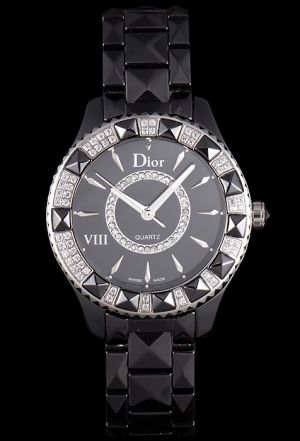 Christian Dior Dior VIII CD1241E0C001 Black Ceramic And Steel Diamonds Japanese Quartz Watch CD002