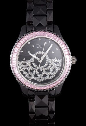 Christian Dior VIII CD124BE0C002 Grand Bal Resille Black Ceramic Pink Diamonds Watch Clone CD007