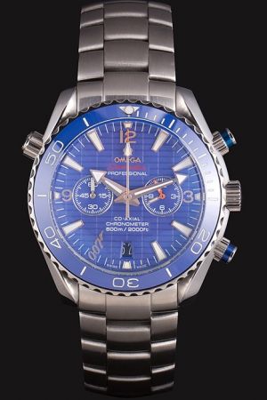Men Omega Seamaster Chronometer James Bond 007 Anniversary Blue Unidirectional Rotating Bezel Blue Checked Dial Stainless Steel Watch