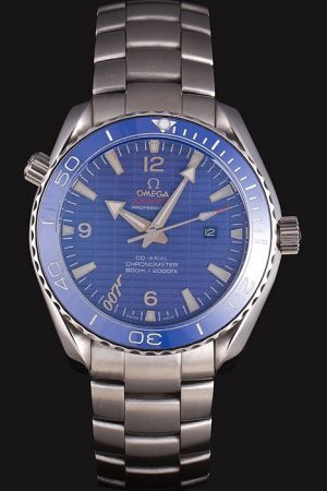 Omega Seamaster Co-Axial James Bond 007 Anniversary Blue Unidirectional Rotating Bezel Blue Checkered Dial Luminous Index Stainless Steel Watch