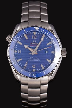 Swiss Omega Seamaster Co-Axial James Bond 007 Blue Unidirectional Rotating Bezel Blue Checkered Dial Stainless Steel Bracelet Auto Watch