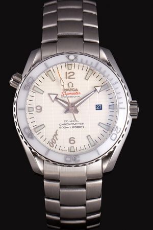 Men Omega Seamaster Co-Axial James Bond 007 Ceramic Unidirectional Rotating Bezel White Checkered Dial Luminous Marker Auto Watch