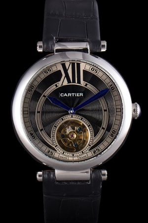 Cartier Pasha White Gold Tourbillon Watch KDT313 Lrather Strap Dark Blue Hands