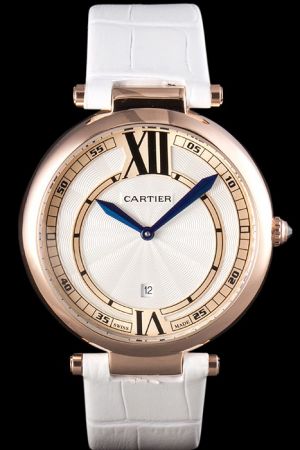 Cartier Quality Movement Pasha Rose Gold Bezel White Leather Strap Watch KDT380 For Interview