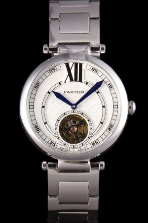 Business Style Cartier Pasha W31074M7 White Gold  SS 35mm Tourbillon Watch KDT381 Quality Movement