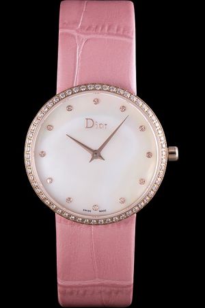 Christian Dior La D de Dior CD043171A001 Pink Leather Strap Mother of Pearl Dial Diamonds Watch CD008