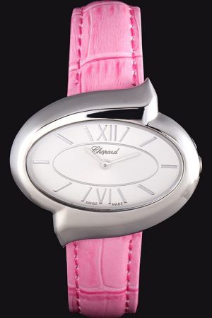 Chopard Classic White Dial Silver Baton Markers Case Pink Leather Strap Watch Fashion Quality Rep CP017