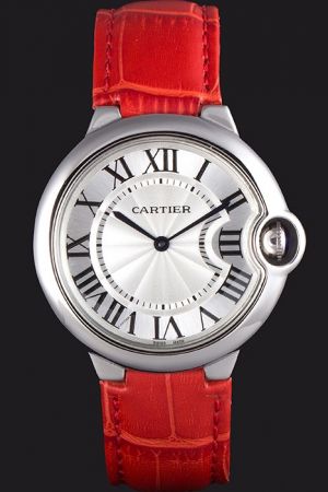 Fake Cartier  Quartz Ballon Bleu 33MM Suits Watch KDT298 Red Leather Band