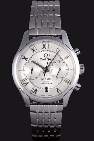 Omega De Ville Co-Axial Silver Concentric Dial Roman Marker Silver Hand Recessed Sub-dials Stainless Steel Case/Bracelet Auto Watch 431.10.42.51.02.001