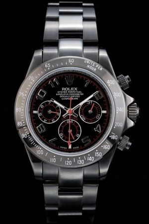Rolex Daytona Chronograph Tachymeter Bezel Red Second Hand Arabic Marker Three Sub-dial All Ion-plated Stainless Steel Sports Watch
