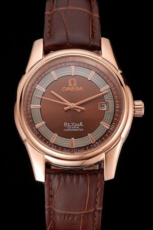 Omega De Ville Hour Vision Co-axial Chronometer Rose Gold Case/Marker/Pointer Brown Dial With Circinate Pattern Date Watch 433.33.41.21.03.001