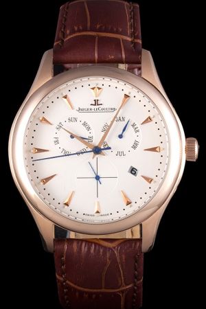  Jaeger-LeCoultre Master Rose Gold Case/Scale White Dial Blue Second Hand Date Men’s Calendar Watch