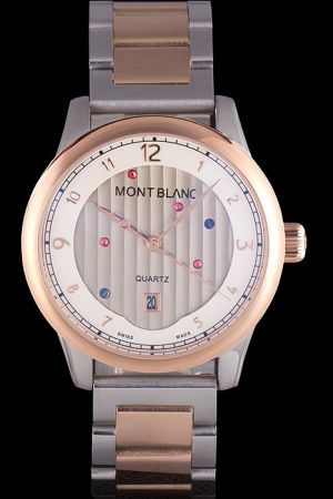 MontBlanc 2017 New Design Fashion Grey Wavy Screwed Dial Gold Bezel Two Tone Bracelet Watch MO030