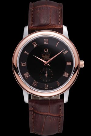 Omega De Ville Co-axial Escapement Rose Gold Bezel/Hand Black Concentric Dial Roman Scale Small Sub-dial  Watch