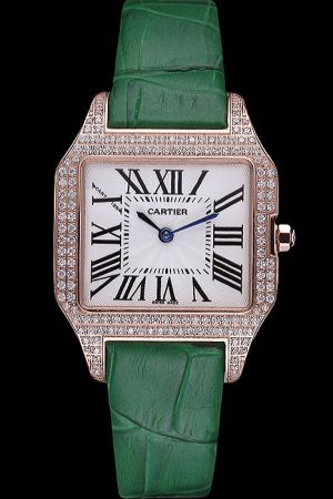 Cartier Replica Green Bangle  Diamond Case Wedding Watch KDT046 Couples Santos