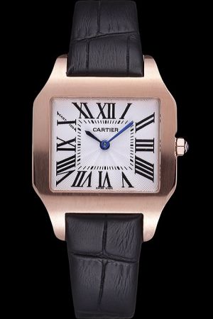 Men's Cartier Santos 42mm Rose Gold  Business SS Watch KDT027 Black Leather Strap