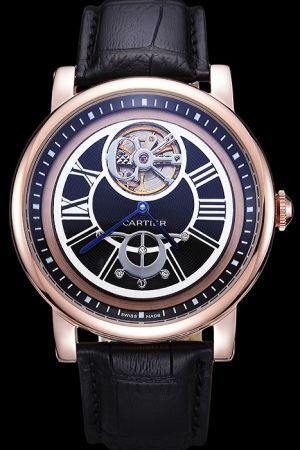 Cartier Two Flying Tourbillon W1556215 Rotonde Rose Gold Bezel Watch KDT117 For Interview