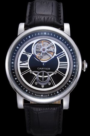 Business Style Cartier Rotonde  White Gold SS Tourbillon Watch KDT118 Quality Movement