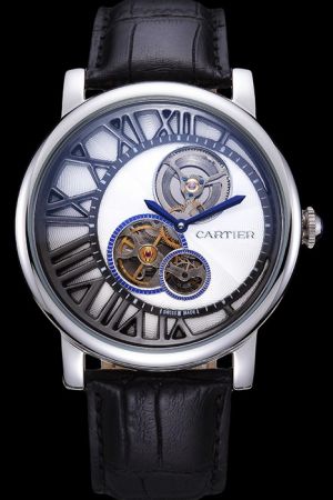 Cartier Blue Hands  W1556214  boys Tourbillon Rotonde Suits Watch KDT138 Black Strap