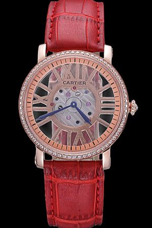 Cartier Diamonds  Bezel Skeleton Watch KDT146 Couples Rotonde Business Style Jewelry Timepiece