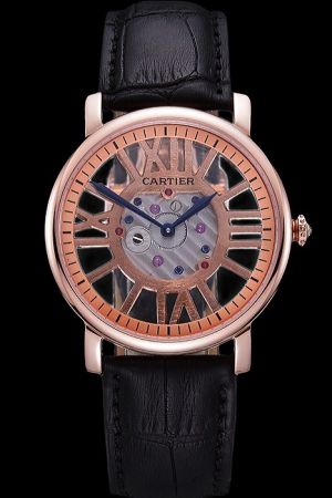 Cartier Big Roman Markers Appointment Faux Skeleton Dial Watch KDT156 Classy Black Strap