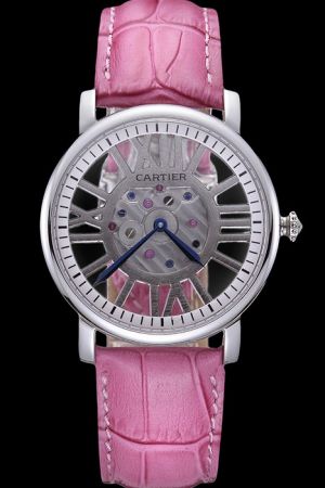 Faux Cartier Rotonde Sweet Girls Pink Bracelet Skeleton No Date Party Watch KDT151