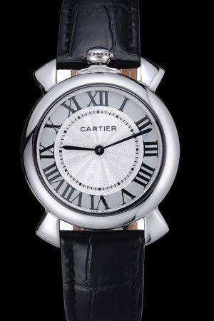 Low Proce Cartier Black Strap White Gold  Middle Size Rotonde Watch KDT392 For Date