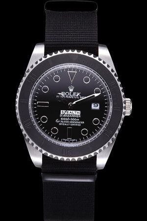 40mm Rolex Submariner Polished SS Case Ceramic Rotating Bezel Hour Marker Mercedes Pointer Black Cloth Strap Watch