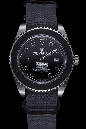 Rolex Submariner Steel Case Ceramic Rotating Bezel Mulriple Scale Mercedes Hands Black Cloth Strap Auto Faux Watch