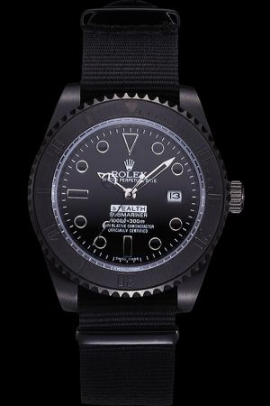 Faux Rolex Submariner Black Gear-like Bezel With Tachymeter Scale Ion-plated Case Mulriple Scale Mercedes Pointer Cloth Strap Watch
