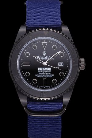 Rolex Submariner Ion-plated SS Case Black Rotating Bezel Mulriple Marker Mercedes Index Blue Cloth Strap Men Watch Ref.116613