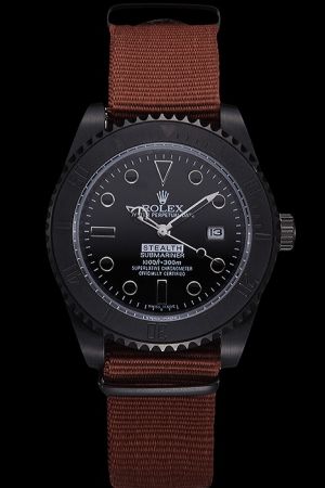 Classy Rolex Submariner Stealth Rotating Bezel Hour Marker Mercedes Hand Brown Cloth Strap Automatic Movement Boys Watch