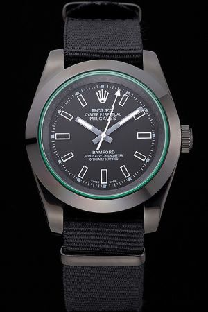 Replica Rolex Milgauss Black PVD Case Green Sapphire Crystal Stick Pointers With White Lightning Shaped Second Hand Black Nylon Strap Boys Watch