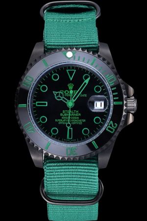Rolex Submariner Ceramic Rotating Bezel Green Hour Scale/Mercedes Hand Magnified Date Window Green Cloth Wristband Watch