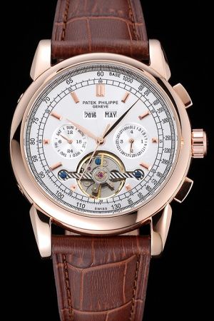 Patek Philippe Grand Complications Tourbillon Rose Gold Case&Marker Brown Band Watch