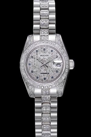 Lady Rolex Datejust Pearlmaster Full-set Diamonds Case/Dial 11 Diamonds Hour Scale Convex Lens Date Window Diamonds Bracelet Watch