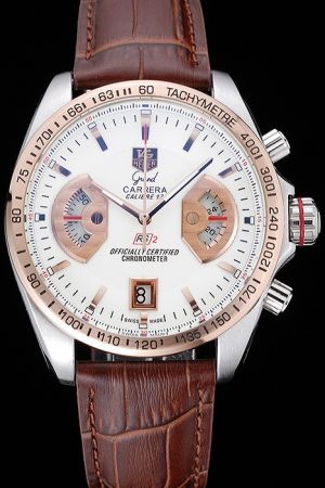 Tag Heuer Carrera Rose Gold Tachymetre Bezel Silver Case Two Fan-shaped Sub-dials Watch