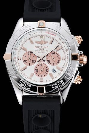 Breitling Chronomat Chronograph Silver Case Rose Gold Marker Black Rubber Strap Watch