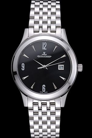 Jaeger-LeCoultre Master Stainless Steel Case/Bracelet Black Dial Silver Arrow/Arabic Marker Dauphine Pointer Date Watch Q1548171