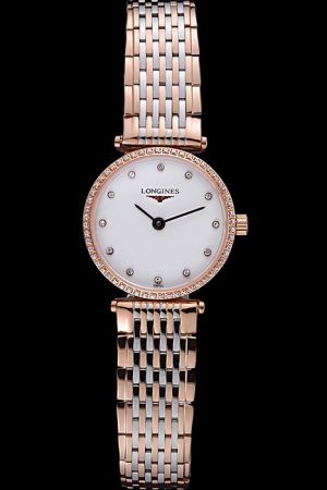 25mm Lady Longines La Grande Diamond Bezel&Scale Rose Gold Case Replica Watch
