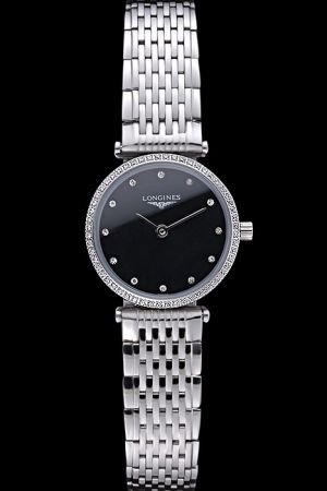 25mm Lady Longines La Grande Classique Diamonds Bezel&Marker Black Dial Watch