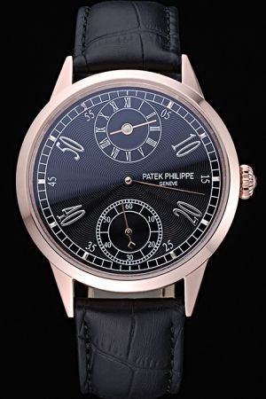 Simulation Patek Philippe Complications Rose Gold Case Two Sub-dials Arabic Roman Scale Watch