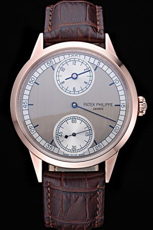 PP Complications Rose Gold Case Blue Thin Hands Arabic Track Scale Watch 