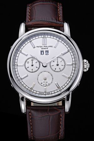 Patek Philippe Grand Complications Silver Three Sub-dials Stick Scale Silver Case Watch