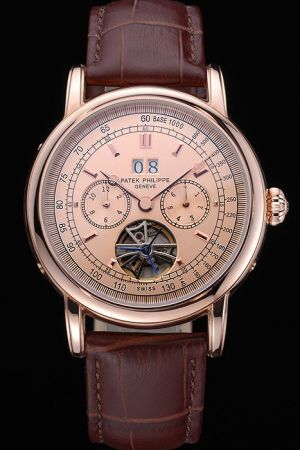 Luxury Patek Philippe Grand Complications Tourbillon Rose Gold Dial&Marker Date Watch