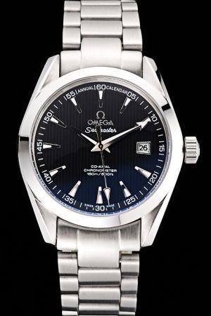  Omega Seamaster Annual Calendar Black Striated Dial Luminous Scale Dauphine Hand H-shaped Steel Bracelet Auto Watch 231.10.42.21.01.002