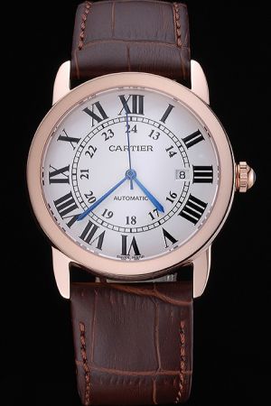 Swiss Cartier  W6801004  Brown Leather Strap Casual Watch SKDT052 24hours Ronde
